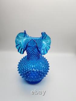 Vintage Fenton 10 Cobalt Colonial Blue Hobnail Vase 1970's