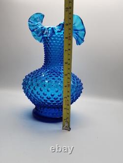 Vintage Fenton 10 Cobalt Colonial Blue Hobnail Vase 1970's