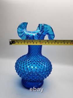 Vintage Fenton 10 Cobalt Colonial Blue Hobnail Vase 1970's
