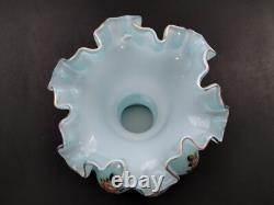 Vintage Fenton 8 Hand Painted Frosted Blue Glass Vase