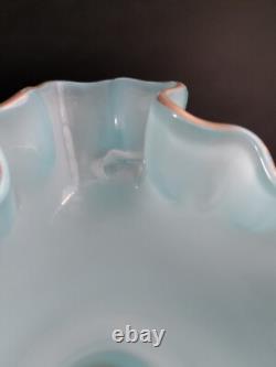 Vintage Fenton 8 Hand Painted Frosted Blue Glass Vase