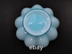 Vintage Fenton 8 Hand Painted Frosted Blue Glass Vase
