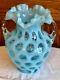 Vintage Fenton Art 2 Handel Glass Blue Opalescent Coin Dot Vase
