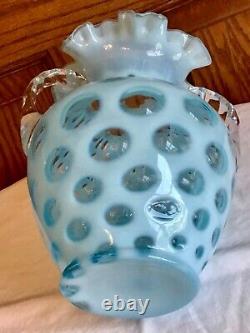 Vintage Fenton Art 2 Handel Glass Blue Opalescent Coin Dot Vase