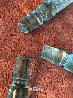 Vintage Fenton Art Glass Blue Opalescent Hobnail 3 Horn Trumpet Epergne Vase