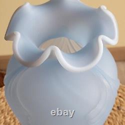 Vintage Fenton Art Glass Blue Satin Feather Plume Vase 11 Art Deco Style