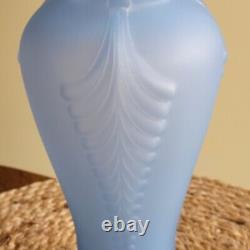 Vintage Fenton Art Glass Blue Satin Feather Plume Vase 11 Art Deco Style