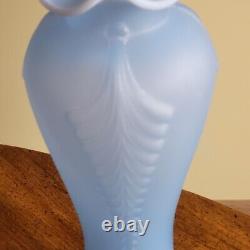 Vintage Fenton Art Glass Blue Satin Feather Plume Vase 11 Art Deco Style