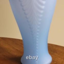 Vintage Fenton Art Glass Blue Satin Feather Plume Vase 11 Art Deco Style