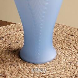 Vintage Fenton Art Glass Blue Satin Feather Plume Vase 11 Art Deco Style