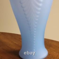 Vintage Fenton Art Glass Blue Satin Feather Plume Vase 11 Art Deco Style