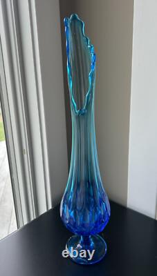 Vintage Fenton Art Glass Sapphire/Blue Thumbprint Swung Vase 17.25 Tall