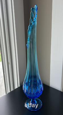 Vintage Fenton Art Glass Sapphire/Blue Thumbprint Swung Vase 17.25 Tall