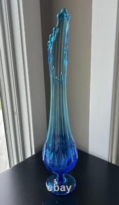 Vintage Fenton Art Glass Sapphire/Blue Thumbprint Swung Vase 17.25 Tall