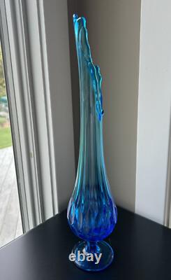Vintage Fenton Art Glass Sapphire/Blue Thumbprint Swung Vase 17.25 Tall