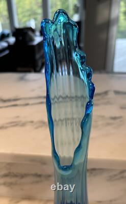 Vintage Fenton Art Glass Sapphire/Blue Thumbprint Swung Vase 17.25 Tall