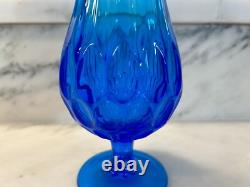 Vintage Fenton Art Glass Sapphire/Blue Thumbprint Swung Vase 17.25 Tall