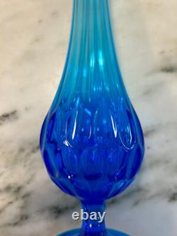 Vintage Fenton Art Glass Sapphire/Blue Thumbprint Swung Vase 17.25 Tall
