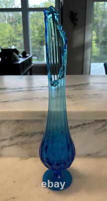 Vintage Fenton Art Glass Sapphire/Blue Thumbprint Swung Vase 17.25 Tall