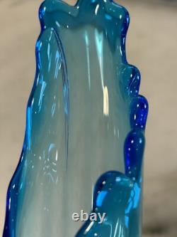 Vintage Fenton Art Glass Sapphire/Blue Thumbprint Swung Vase 17.25 Tall