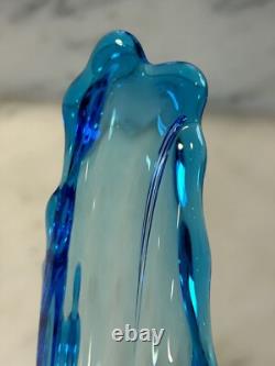 Vintage Fenton Art Glass Sapphire/Blue Thumbprint Swung Vase 17.25 Tall