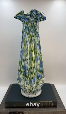 Vintage Fenton Art Glass Vasa Aventurine Green & Blue Murrhina 14 1/2 Vase