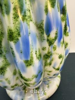 Vintage Fenton Art Glass Vasa Aventurine Green & Blue Murrhina 14 1/2 Vase