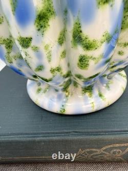 Vintage Fenton Art Glass Vasa Aventurine Green & Blue Murrhina 14 1/2 Vase