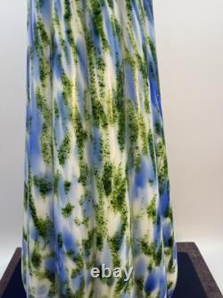 Vintage Fenton Art Glass Vasa Aventurine Green & Blue Murrhina 14 1/2 Vase
