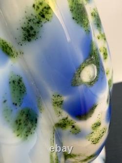 Vintage Fenton Art Glass Vasa Aventurine Green & Blue Murrhina 14 1/2 Vase