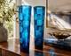 Vintage Fenton Blue Art Glass Vase Pair 14 Hand Blown Thumbprint Mid Century