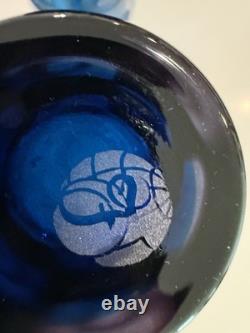 Vintage Fenton Blue Art Glass Vase Pair 14 Hand Blown Thumbprint Mid Century