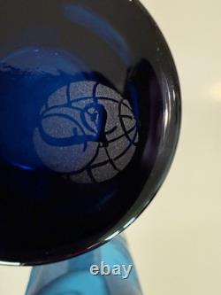 Vintage Fenton Blue Art Glass Vase Pair 14 Hand Blown Thumbprint Mid Century