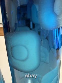 Vintage Fenton Blue Art Glass Vase Pair 14 Hand Blown Thumbprint Mid Century