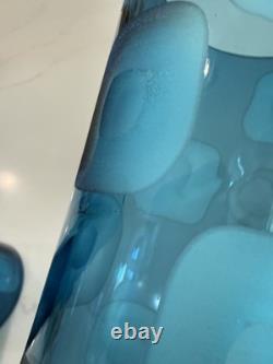 Vintage Fenton Blue Art Glass Vase Pair 14 Hand Blown Thumbprint Mid Century