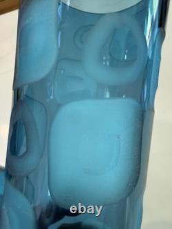 Vintage Fenton Blue Art Glass Vase Pair 14 Hand Blown Thumbprint Mid Century
