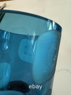 Vintage Fenton Blue Art Glass Vase Pair 14 Hand Blown Thumbprint Mid Century