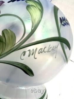 Vintage Fenton Blue Glass Vase Hand Paint 1999 Harmony Messenger Iridescent Rare