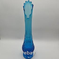 Vintage Fenton Blue Hobnail 12 Finger Glass Swung Vase With Sticker 20.5