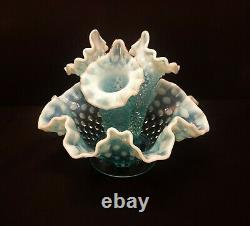 Vintage Fenton Blue Opalescent Hobnail Epergne 3 Horn 8 Diameter Apt Size #3801