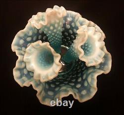 Vintage Fenton Blue Opalescent Hobnail Epergne 3 Horn 8 Diameter Apt Size #3801