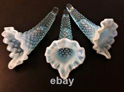 Vintage Fenton Blue Opalescent Hobnail Epergne 3 Horn 8 Diameter Apt Size #3801