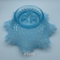 Vintage Fenton Blue Opalescent Hobnail Glass 3 Horn Epergne Flower Display Vase