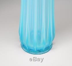 Vintage Fenton Blue Opalescent Ribbed Ruffle Top Swung Vase 9.5 High EUC