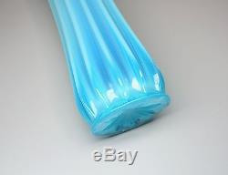 Vintage Fenton Blue Opalescent Ribbed Ruffle Top Swung Vase 9.5 High EUC