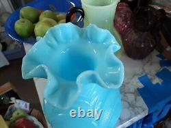 Vintage Fenton Blue RARE Glossy Drapery 8 Glass Vase! ABSOLUTELY BEAUTIFUL! A+