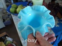 Vintage Fenton Blue RARE Glossy Drapery 8 Glass Vase! ABSOLUTELY BEAUTIFUL! A+