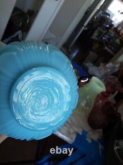 Vintage Fenton Blue RARE Glossy Drapery 8 Glass Vase! ABSOLUTELY BEAUTIFUL! A+