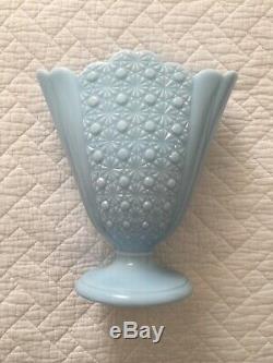 Vintage Fenton Daisy & Button Pattern Pastel Blue Milk Glass Vase