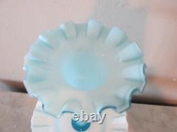 Vintage Fenton Epergne Turquoise Blue Ruffled Cased Glass 1 Horn